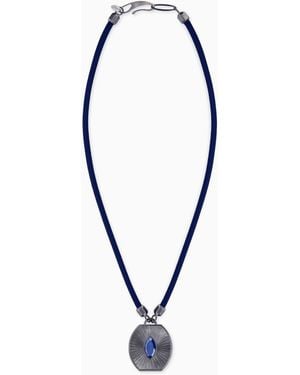 Giorgio Armani Halskette Mit Kordel Und Metallanhänger Mit Glasstein - Blau