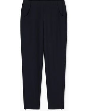 Giorgio Armani Wool Crepe Trousers With A High Waist And Side Zip - Blue
