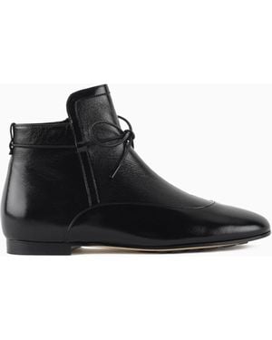 Giorgio Armani Textured Patent-Leather Ankle Boots - Black