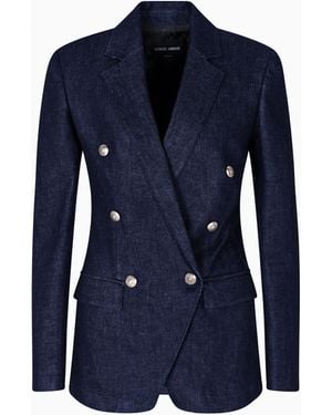 Giorgio Armani Denim Collection Double-Breasted Jacket - Blue