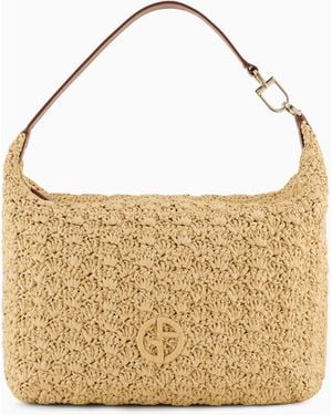Giorgio Armani Bolso Hobo Grande La Prima Soft De Rafia Y Piel - Blanco