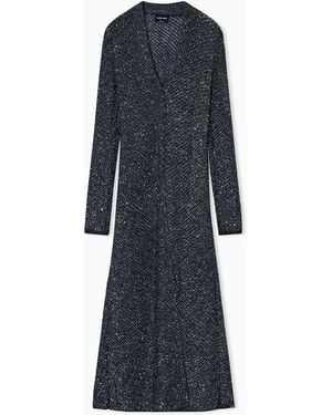 Giorgio Armani Langer Cardigan Aus Viskose- Und Lurex-Strick Mit Pailletten - Blau