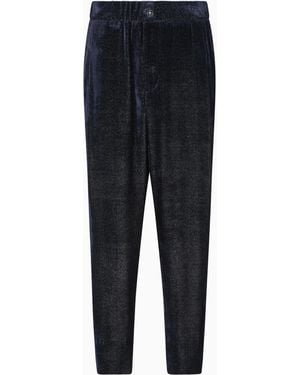 Giorgio Armani Giorgio's Single-Pleat Velvet Trousers With A Diagonal Print - Blue