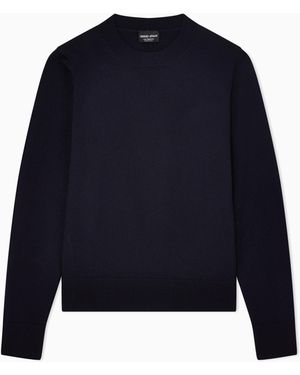 Giorgio Armani Cashmere Jumper With Ribbed Profiles - Blue