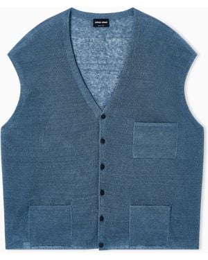 Giorgio Armani Single-Breasted Linen Waistcoat - Blue