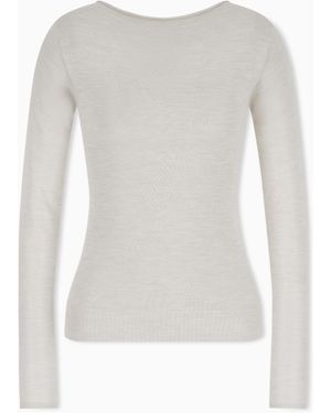 Giorgio Armani Jersey Sweaters De Cachemira Cuello Redondo Sin Costuras - Blanco