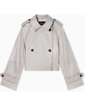 Giorgio Armani Cropped Nappa Leather Trench Coat - White