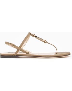 Giorgio Armani Leather Flat Thong Sandals - White