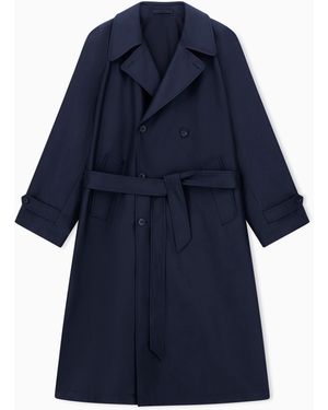 Giorgio Armani Silk-Blend Twill Trench Coat - Blue