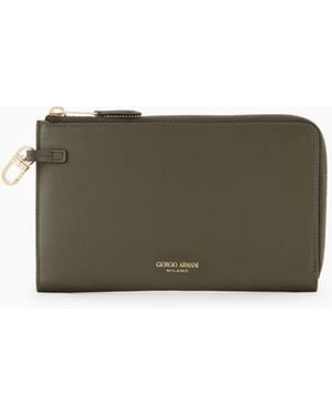 Giorgio Armani Leather Wrap-Around Zip Wallet - Grey