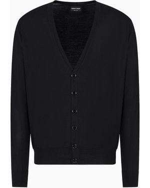 Giorgio Armani Virgin-Wool Cardigan With Buttons - Blue