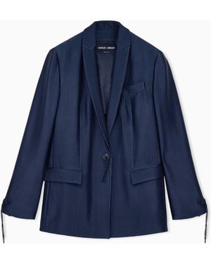 Giorgio Armani Blazer Regular Fit Waffle Viscose And Wool - Blue