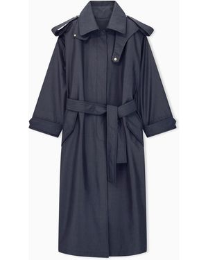 Giorgio Armani Trench Impermeable De Seda Shantung Con Cinturón Y Solapas - Azul