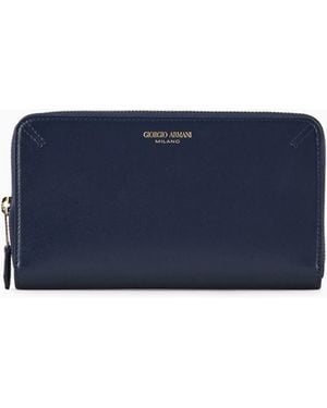 Giorgio Armani Palmellato Leather La Prima Wallet With Wraparound Zip - Blue
