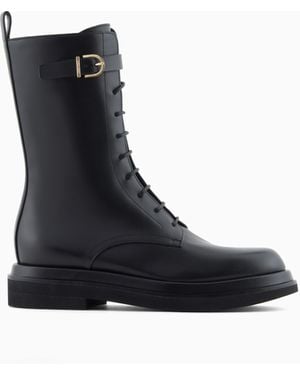 Giorgio Armani Smooth Leather Combat Boots - Black