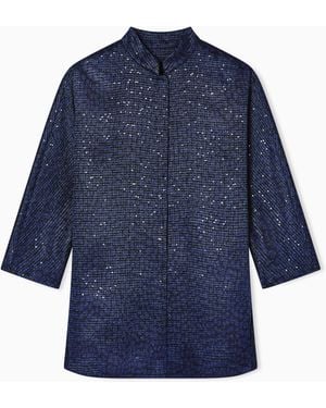 Giorgio Armani Viscose-Blend Single-Breasted Jacket With Sequins - Blue