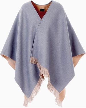 Giorgio Armani Wool Cape With Ga Logo - Blue
