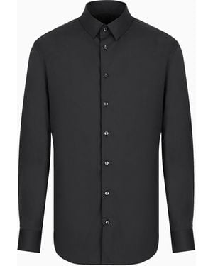 Giorgio Armani Plain-Knit Stretch Cotton Shirt - Black