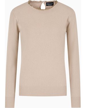 Giorgio Armani Cashmere Crew-Neck Jumper With Embroidery - Natural
