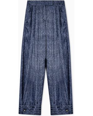 Giorgio Armani Denim-Print Silk Trousers With Pleats Denim Collection - Blue