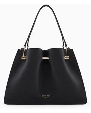 Giorgio Armani Pebbled Bag With Double Leather Handles - Black