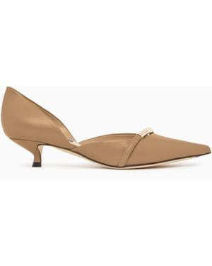 Giorgio Armani Pointed Toe Leather Court Shoes With Strap And Low Heel - White