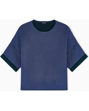 Giorgio Armani Pull Ras-Du-Cou En Viscose Finement Côtelée Asv - Bleu