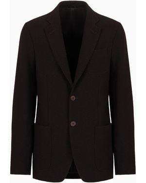 Giorgio Armani Veste Ligne Upton À Simple Boutonnage En Laine Vierge Et Cachemire Seersucker - Noir