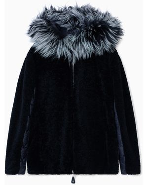 Giorgio Armani Reversible Shearling Lamb Pea Coat - Black