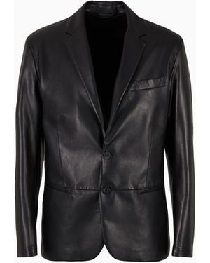 Giorgio Armani Single-Breasted, Nappa-Leather Jacket - Black