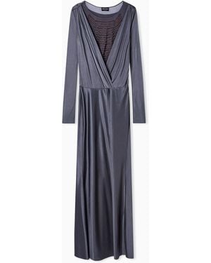 Giorgio Armani Shiny Viscose Jersey Long Dress - Blue