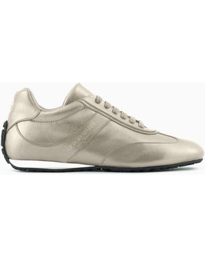 Giorgio Armani Lamé Leather Trainers - White