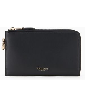 Giorgio Armani Leather Wrap-Around Zip Wallet - Black