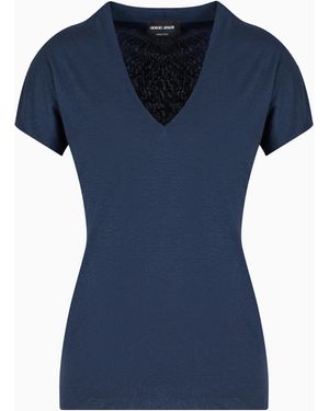 Giorgio Armani Jersey V-Neck Top - Blue