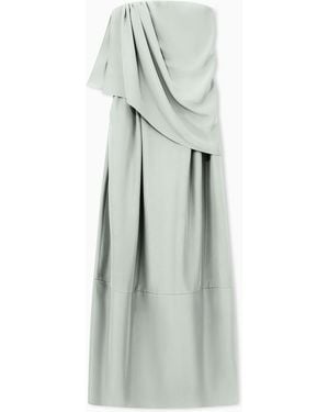 Giorgio Armani Dress Washed Silk Bustier With Asymmetrical Gathered Panel - White