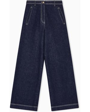 Giorgio Armani Denim Trousers With A Wide Leg And High Waist - Blue