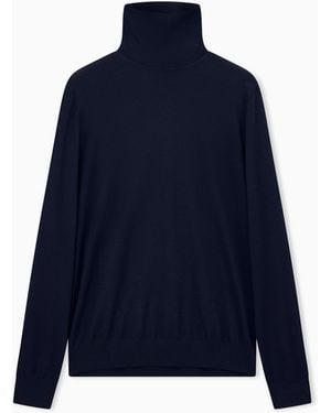 Giorgio Armani Jumper Regular Fit Plain Knit Cashmere - Blue
