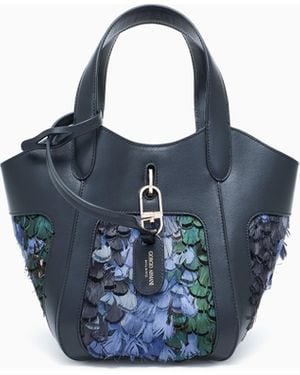 Giorgio Armani Bolso De Mano Pequeño De Piel Lisa Y Plumas - Azul