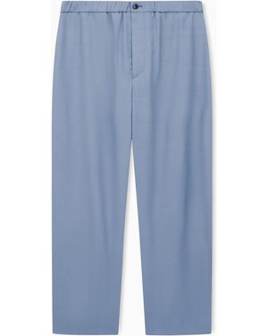 Giorgio Armani Viscose-Canneté Flat-Front Trousers - Blue