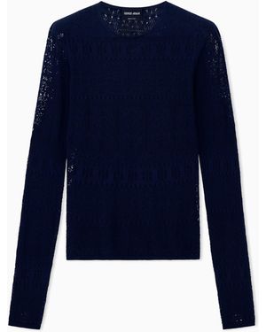 Giorgio Armani Jumper Slim Crew Neck Stretch Cotton Lace - Blue