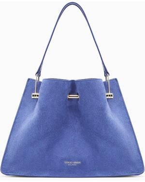 Giorgio Armani Suede Bag With A Metal Bar And Leather Handles - Blue