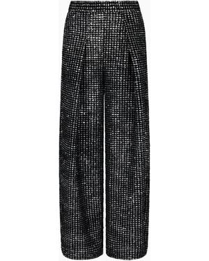 Giorgio Armani Pantalon À Une Pince En Jersey Avec Imprimé Floqué Et Paillettes - Gris