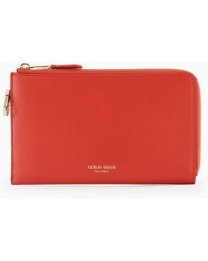 Giorgio Armani Leather Wrap-Around Zip Wallet - Red