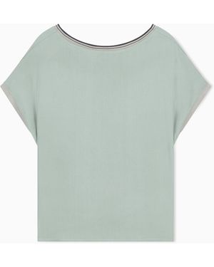 Giorgio Armani Blouse Regular Fit Heavy Washed Silk Ribbed Crew Neck - Green