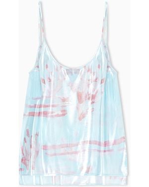 Giorgio Armani Printed Lurex Viscose Top - Blue