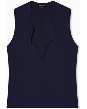 Giorgio Armani Technical Cady Top With Shaped Neckline - Blue