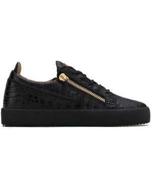 Giuseppe Zanotti Frankie Crocodile-Embossed Low-Top Sneakers - Black