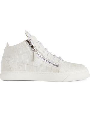 Giuseppe Zanotti Kriss Crocodile Effect Mid-Top Trainers - White