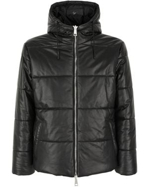 Giuseppe Zanotti Drawstring-Hood Leather Puffer Jacket - Black
