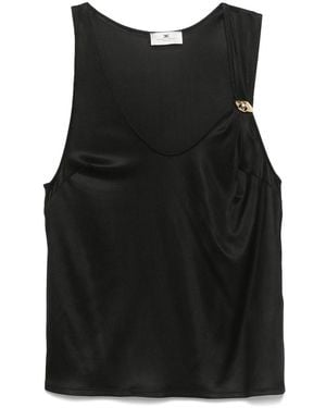 Elisabetta Franchi Canotta con spilla logo - Nero